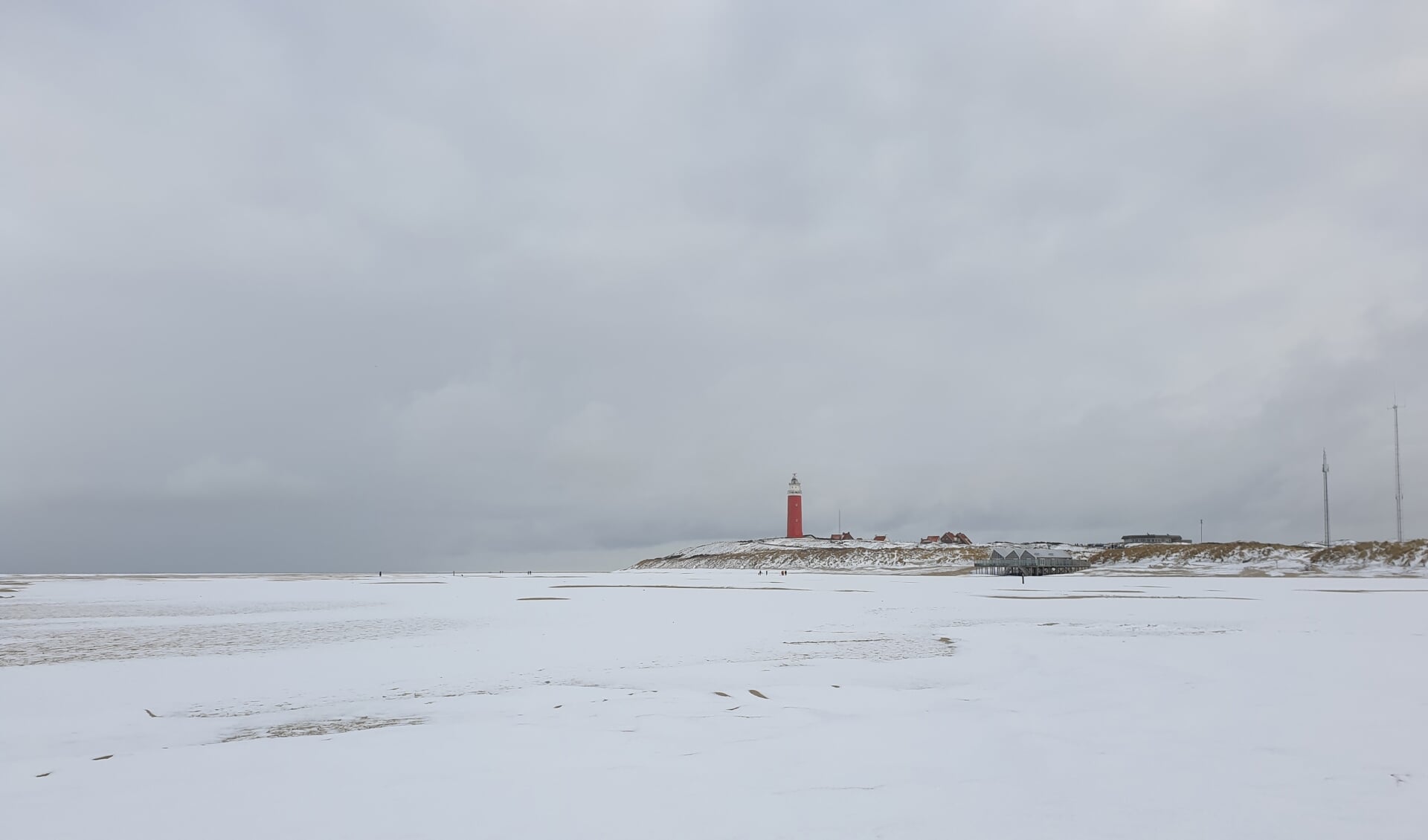 Het besneeuwde strand bij De Cocksdorp.