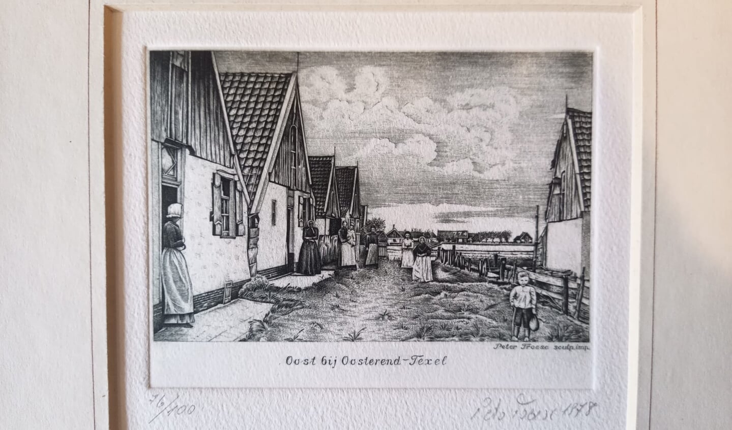 Ets van Peter Kroese uit1878 ‘zicht bij Oosterend’ 