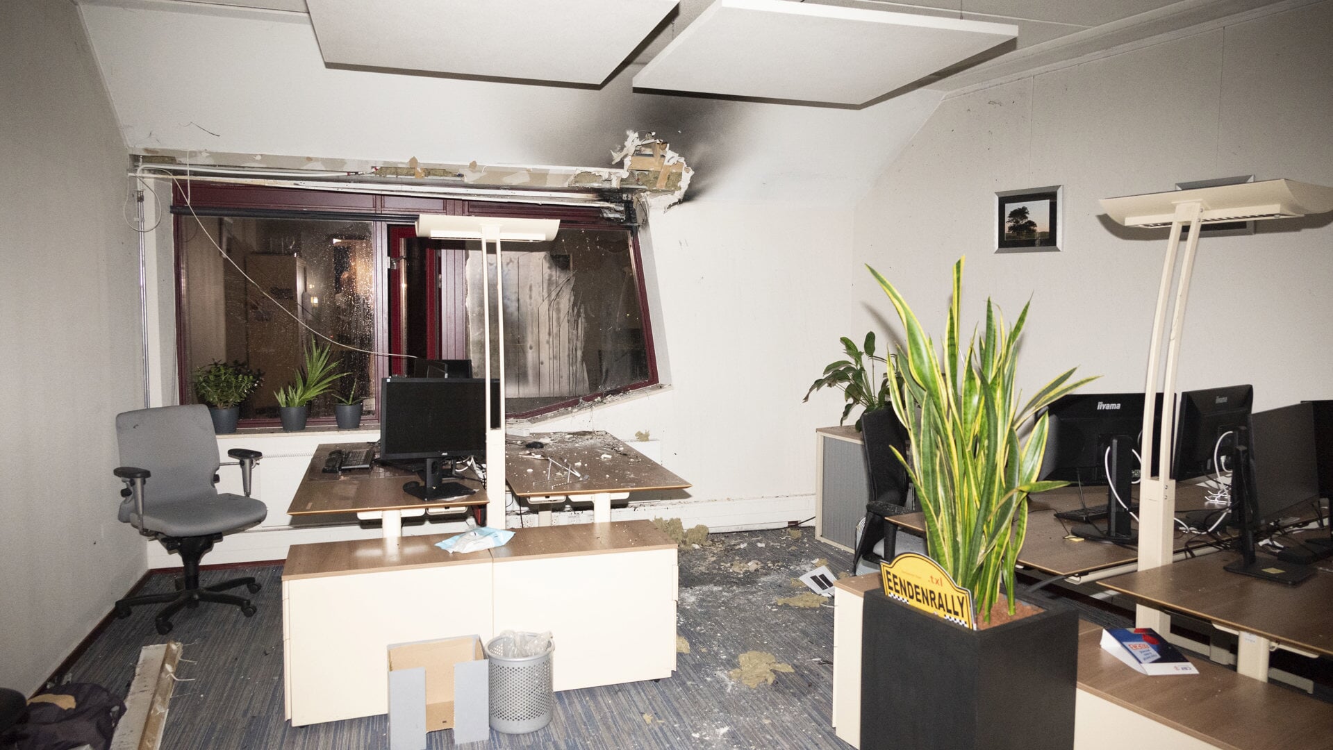 De door brand geteisterde kamer