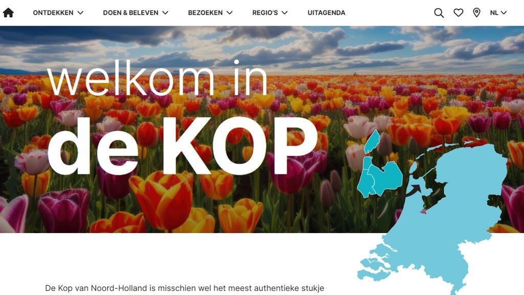 De homepage van de nieuwe toeristische website van Texel, Den Helder, Hollands Kroon en Schagen.