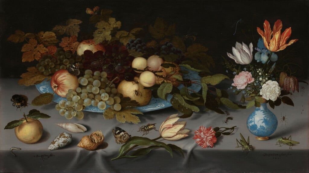Stilleven met vruchten en bloemen, Balthasar van der Ast, 1620 - 1621.