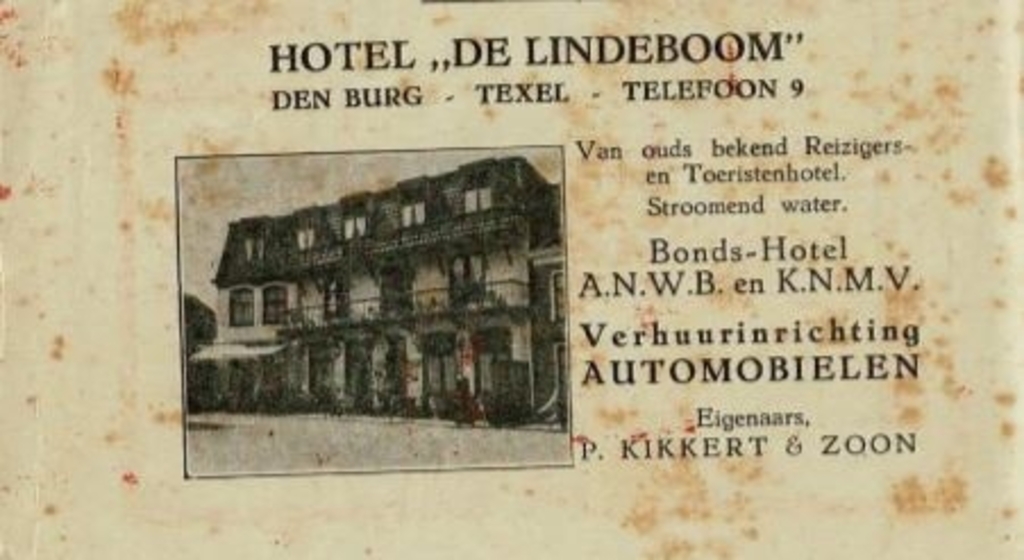 Hotel De Lindeboom, toen nog met telefoonnummer 9.