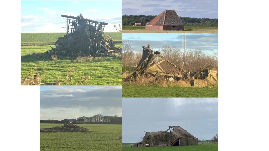Verval van schapenboeten op verschillende plekken op Texel. 