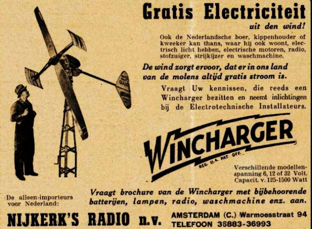 Advertentie voor een windcharger.