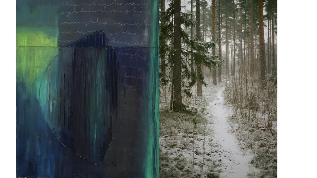 Links een schilderij van Mare Hilstra, rechts een foto van Anna Trap