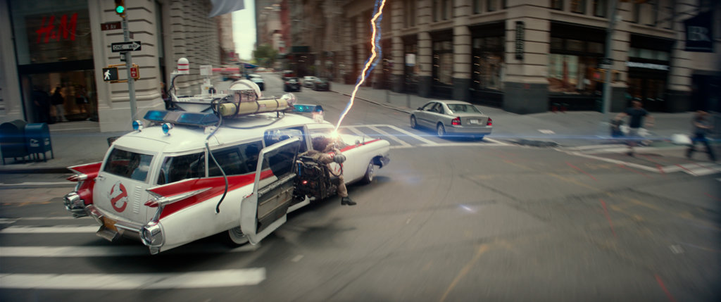 The Ecto-1 races through New York City in Columbia Pictures’ GHOSTBUSTERS: FROZEN EMPIRE.