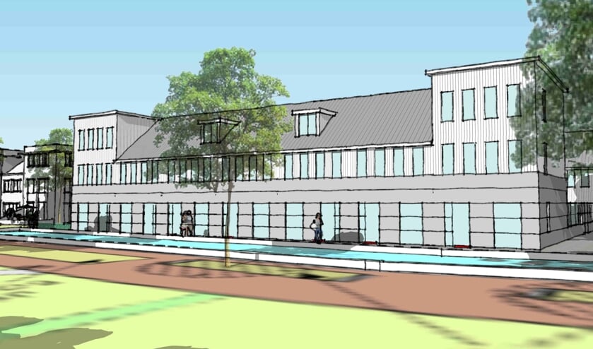 De oostelijke rij van zeven woningen, van de in totaal veertien woningen.