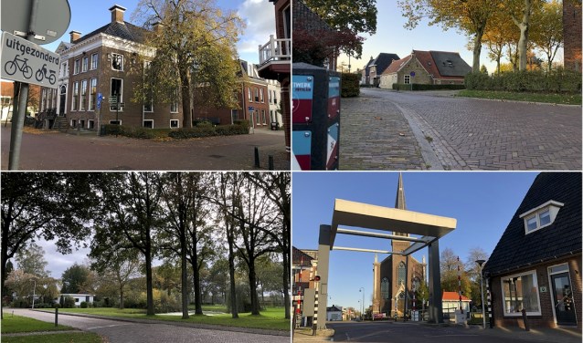 Vier van de twaalf kruispunten uit de fotopuzzel: in Kollum,Jistrum, Beetsterzwaag en Wergea.