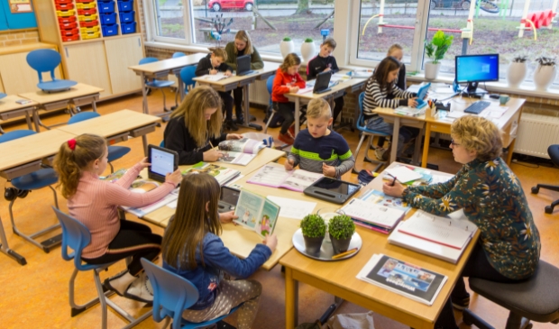 <p>Een archieffoto van een klas op De Bernebrêge</p>