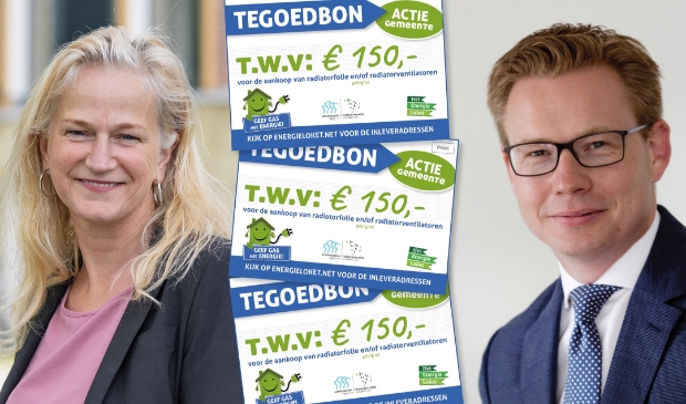 <p>Wethouders Margreet Jonker en Andries Bouma: "Tegoedbonnen helpen energierekening omlaag te brengen"</p>