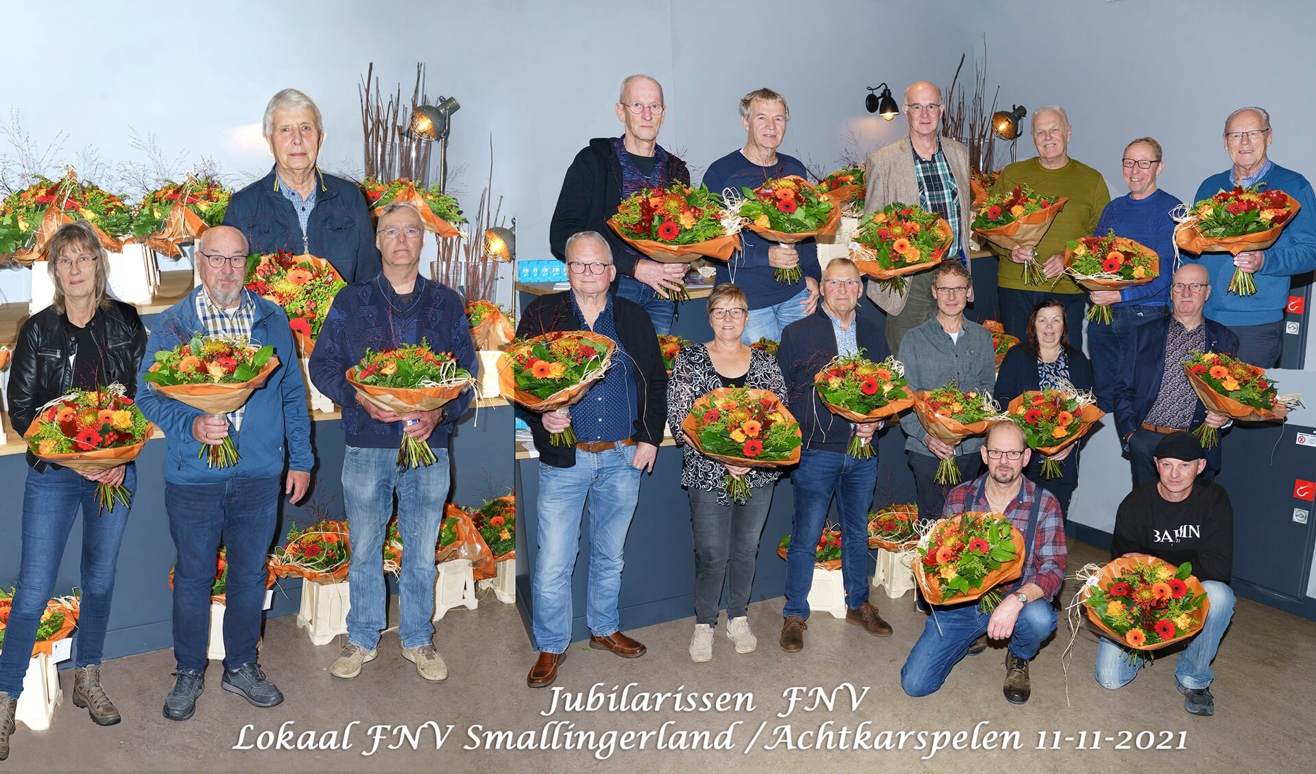 De jubilarissen van FNV Smallingerland/Achtkarspelen in Surhuisterveen. 