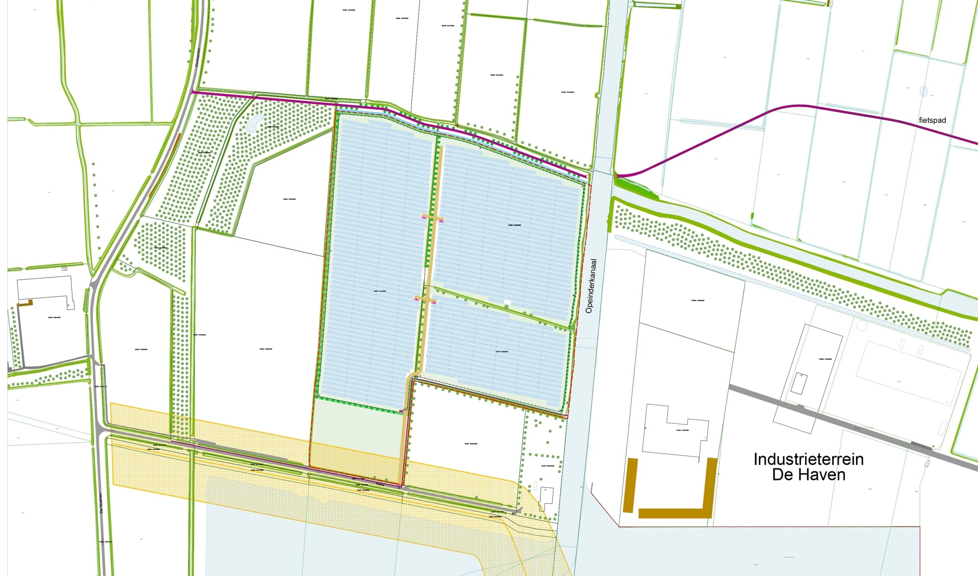 Het zonnepanelenpark is gepland pal westelijk van de Peinder Feart en van industrieterrein De Haven. Het wordt aan de zuidkant circa één hectare kleiner dan de circa 12 hectare van dit kaartje.