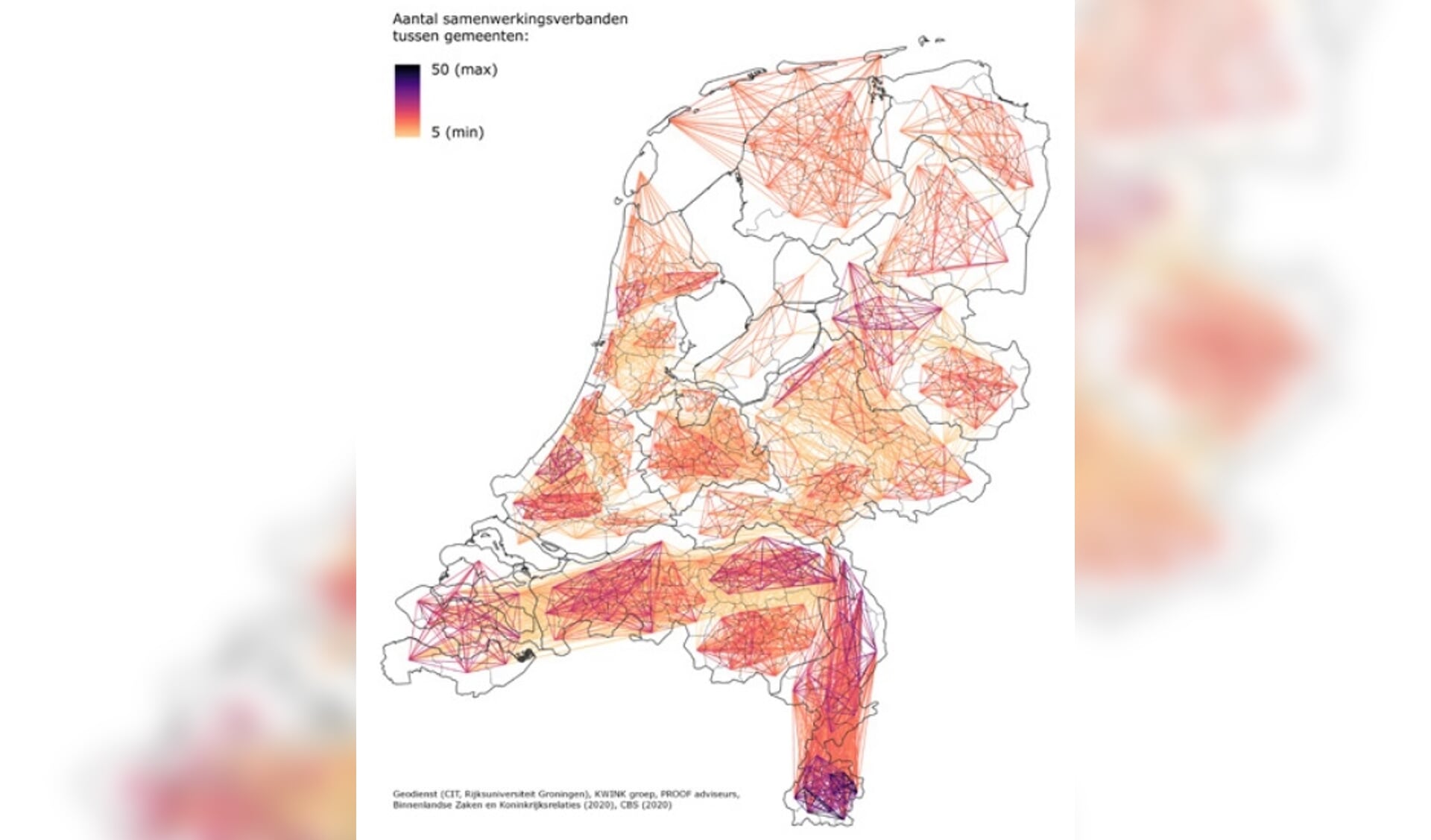 De mate van gemeentelijke samenwerking in Nederland in kaart gebracht.