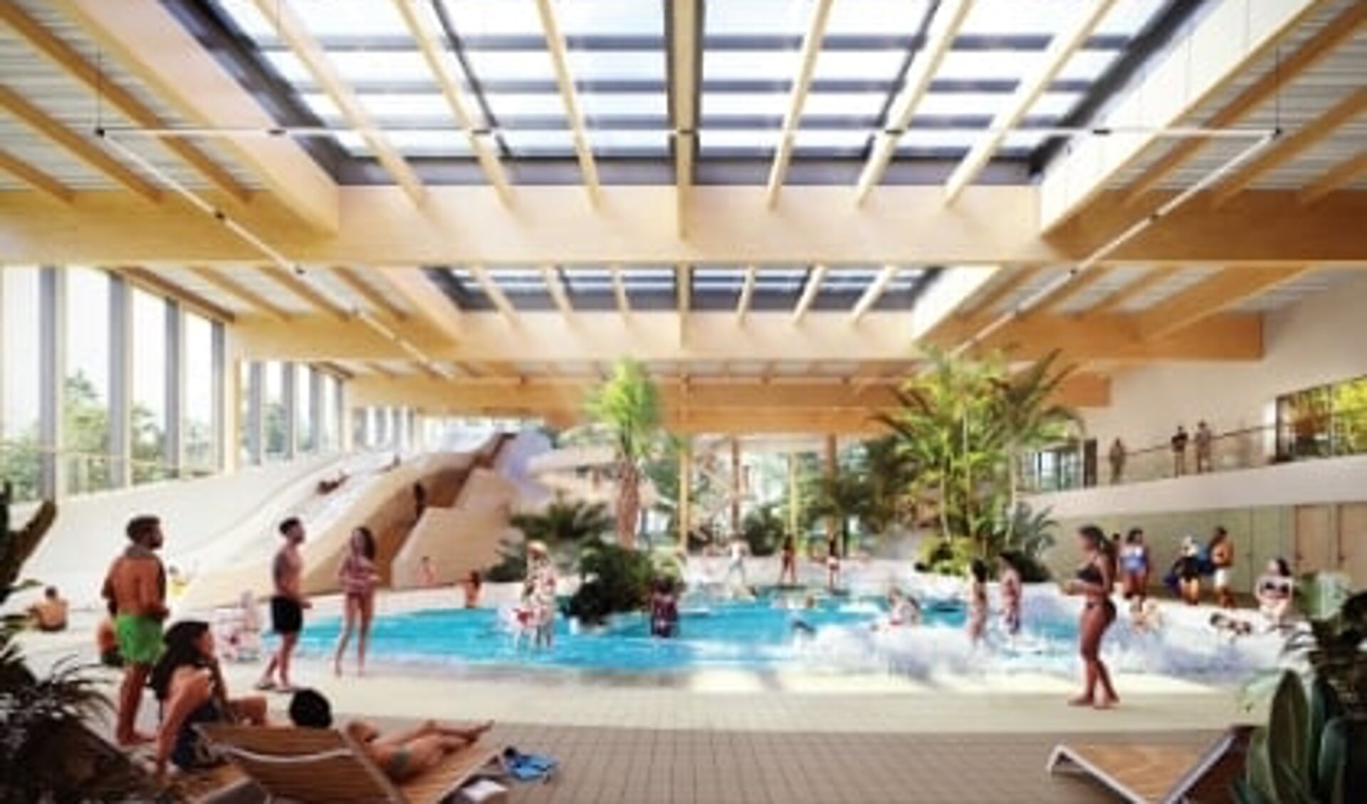 Impressie van recreatiebad in nieuw zwembad De Welle in Drachten.