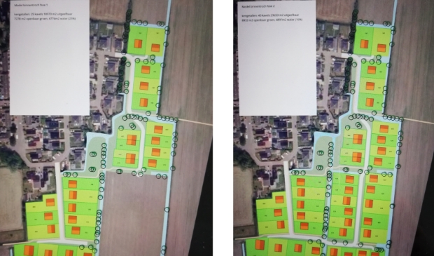 Het kleinere en het grotere uitbreidingsplan voor Driezum. Op de meeste bouwkavels komt één woning, als één van deze plannen doorgang vindt.