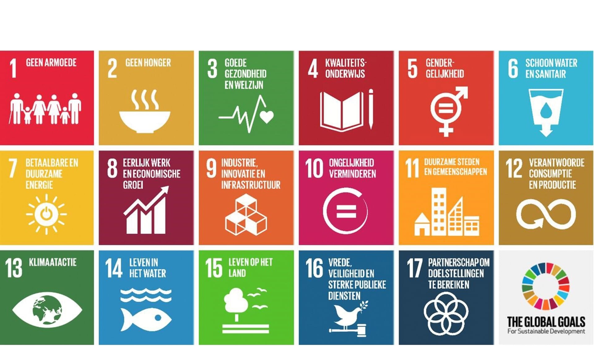 De 17 Global Goals van de VN.