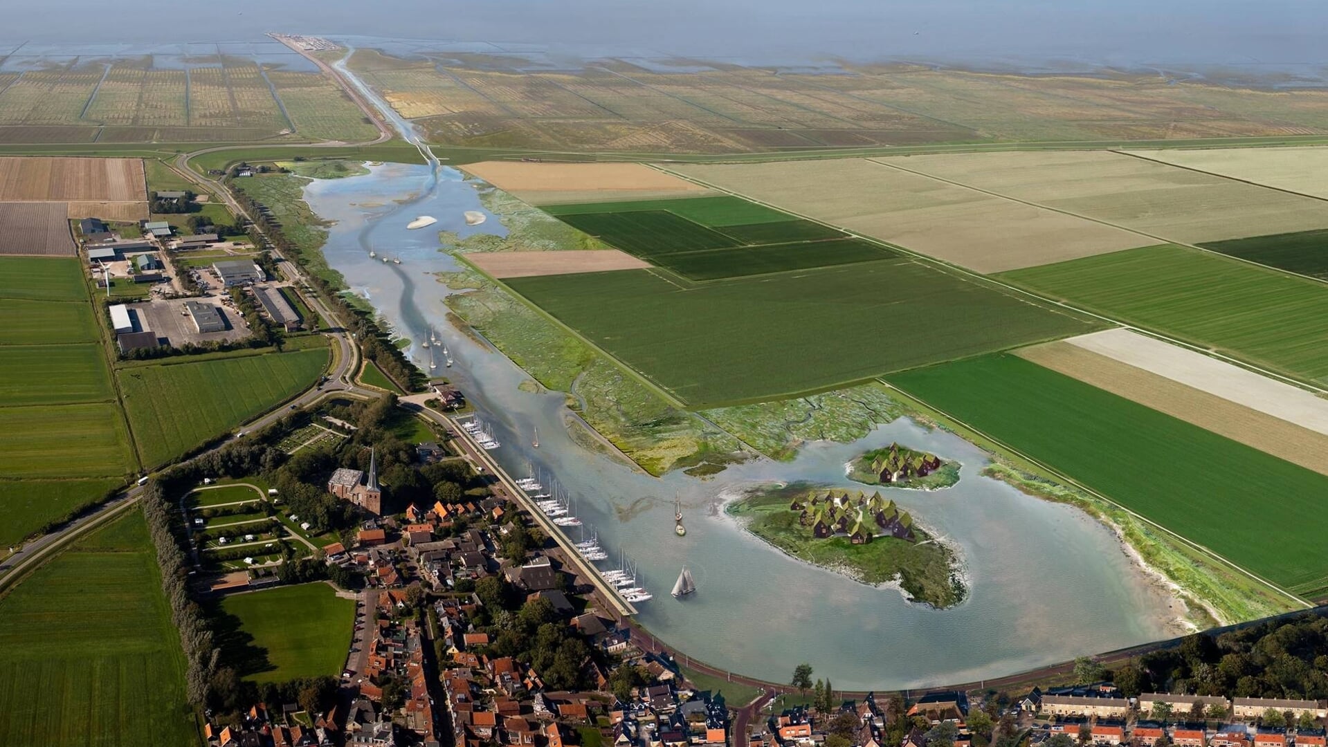 Het aangepaste plan, met een 'natuurmeer' bij het dorp Holwert.