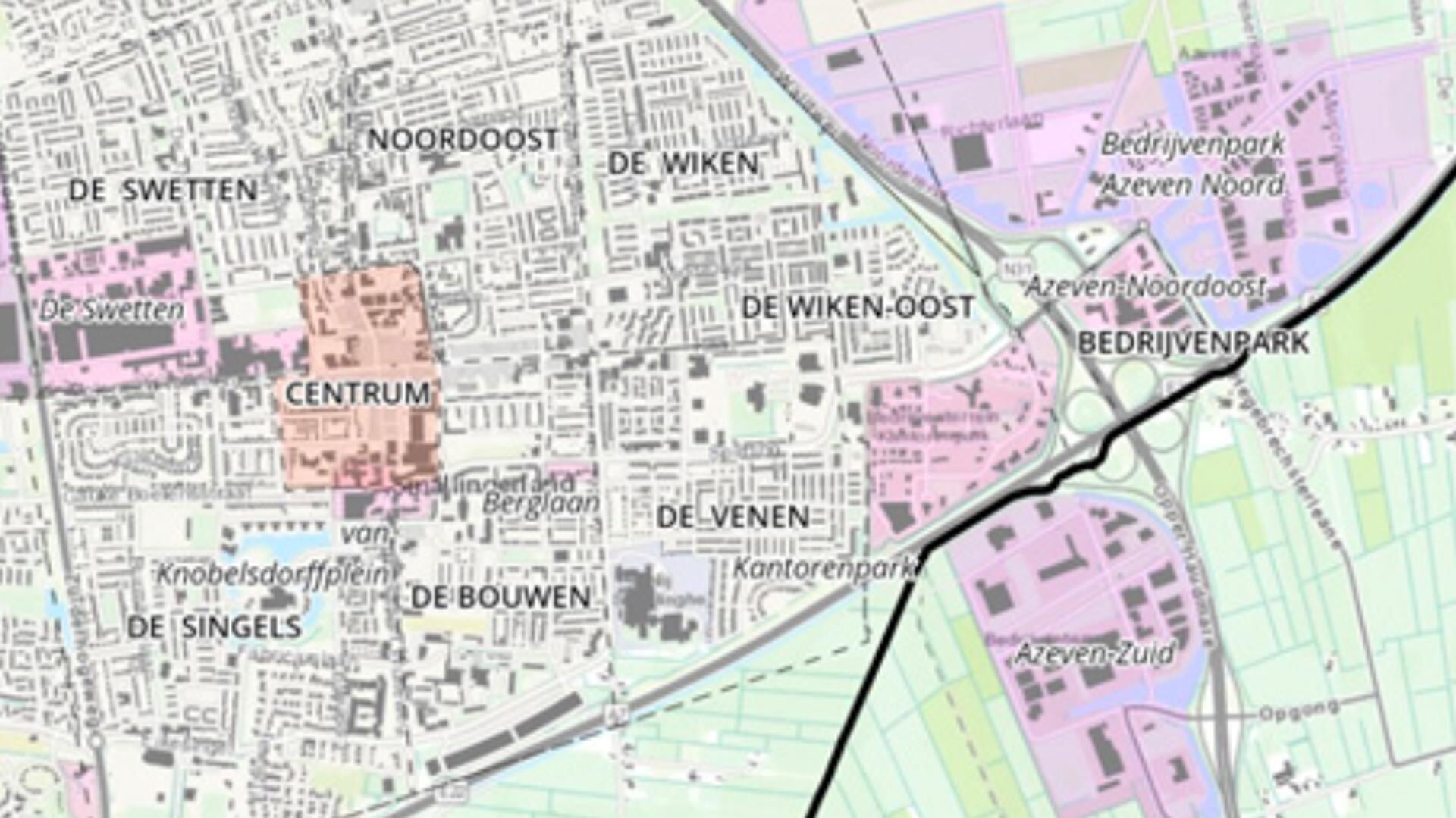 Bedrijvenpark A7 Noord (rechtsboven) mag van Smallingerland tweemaal met tien hectare uitbreiden in oostelijke richting, bijna tot De Feart, de weg naar Drachtstercompagnie.