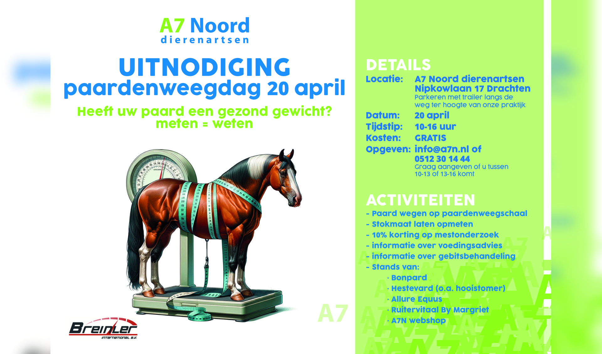 Uitnodiging Paardenweegdag 20 april bij A7 Noord dierenartsen in Drachten