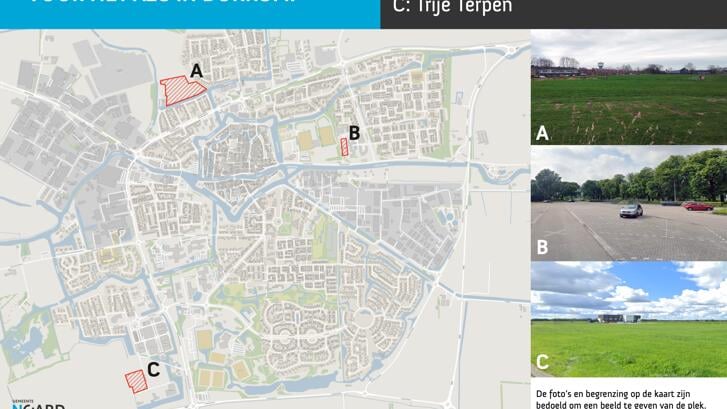 De gemeenteraad van Noardeast-Fryslân twijfelt nog tussen de locaties A (Watertorenbuurt) en C (De Trije Terpen) voor een nieuw AZC in Dokkum.
