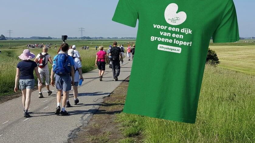 De deelnemers aan de Slachtemarathon kunnen kiezen tussen een knalrood shirt van de organisatie of een groen shirt van It Fryske Gea, of een ander shirt.