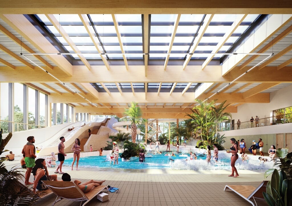 Een impressie van het recreatiebad in het nieuwe zwemcentrum in Drachten.