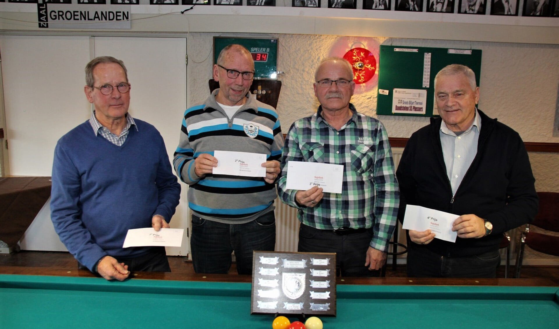 Van links naar rechts: 1e Jan Terwindt, 2e Cor Seegers, 3e Ton Driessen, 4e Geert Reijnen. (Foto:Bert Roodbeen)