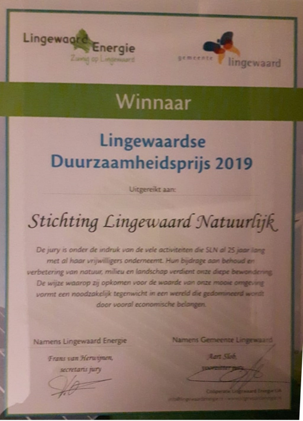 Duurzaamheidsprijs 2019