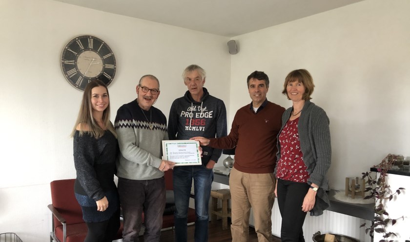 Bewoners en zorgondernemer Sharon Wels van Woonvorm de Passie en delegatie van het bestuur WatBeters HDR. (foto: Medewerkster De Passie)
