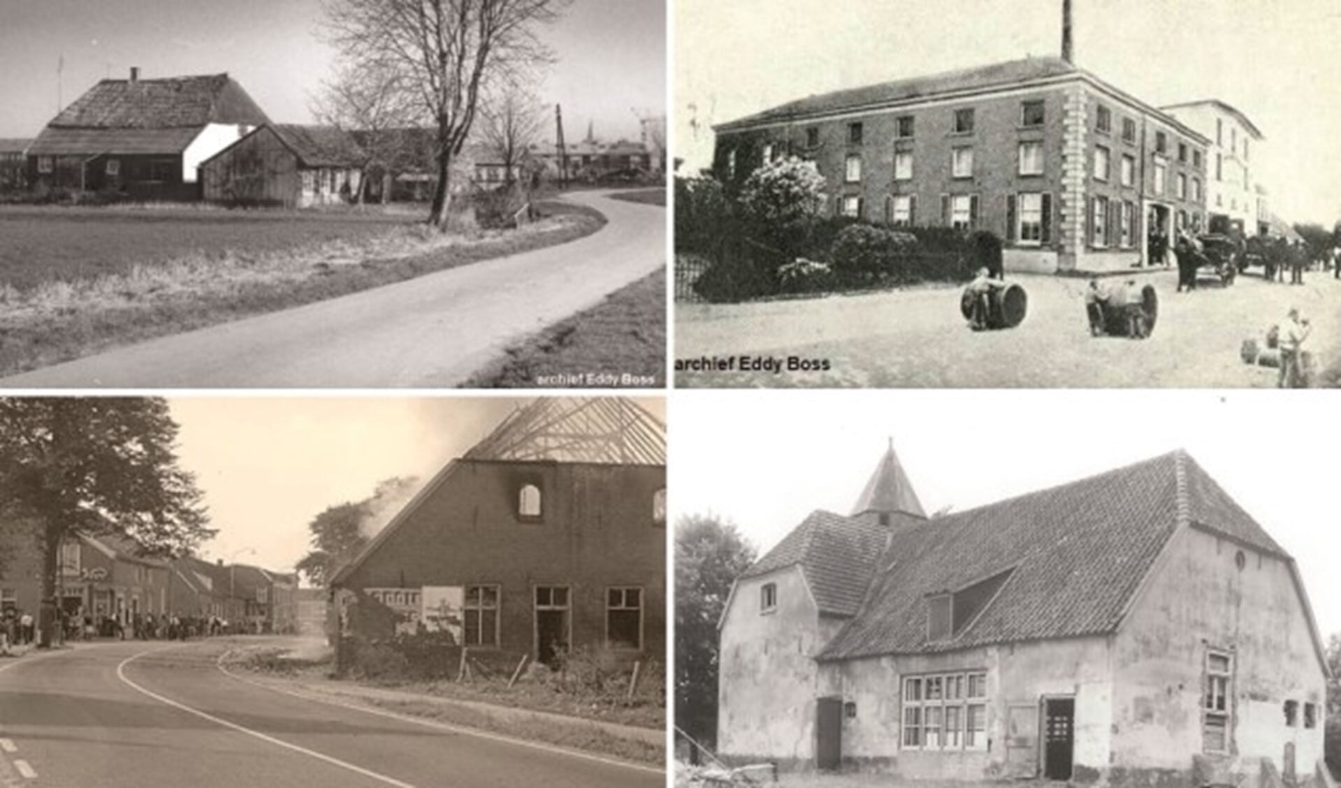 Woning toenmalige Droostraat (links boven), Bierbrouwerij De Star (rechts boven), woning/schuur Rijksweg (links), Havezathe De Magerhorst.