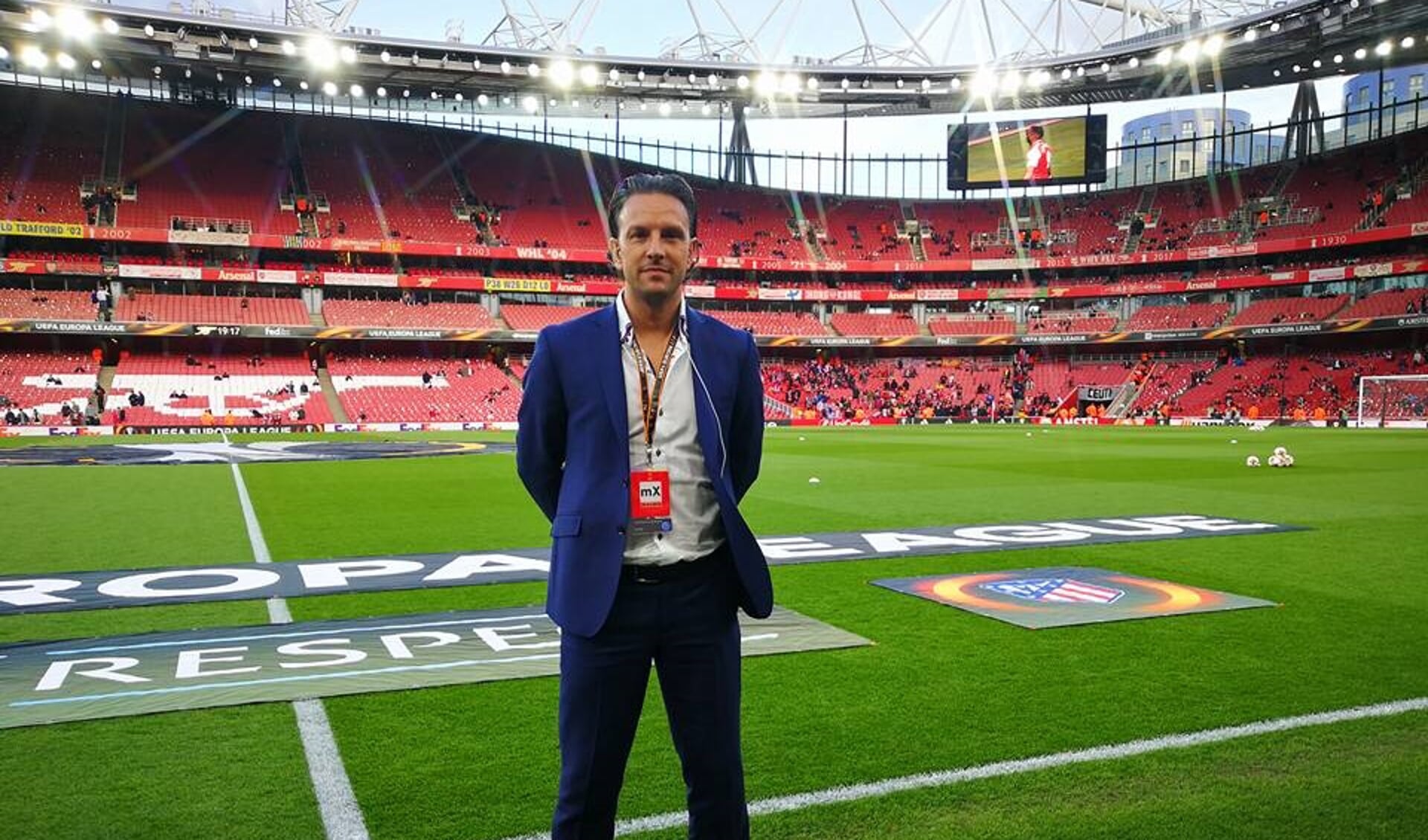 Daniel Agus uit Huissen vlak voor de wedstrijd van ‘zijn’ Atletico Madrid bij Arsenal, halve finale Europa League in april 2018.