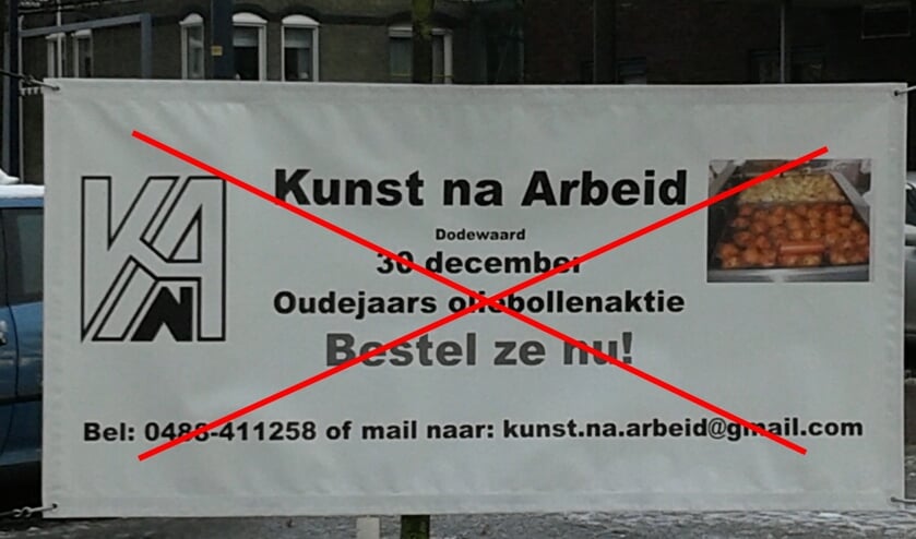 <p>Spandoek oliebollenactie Kunst na Arbeid. (foto: muziekvereniging Kunst na Arbeid)</p>