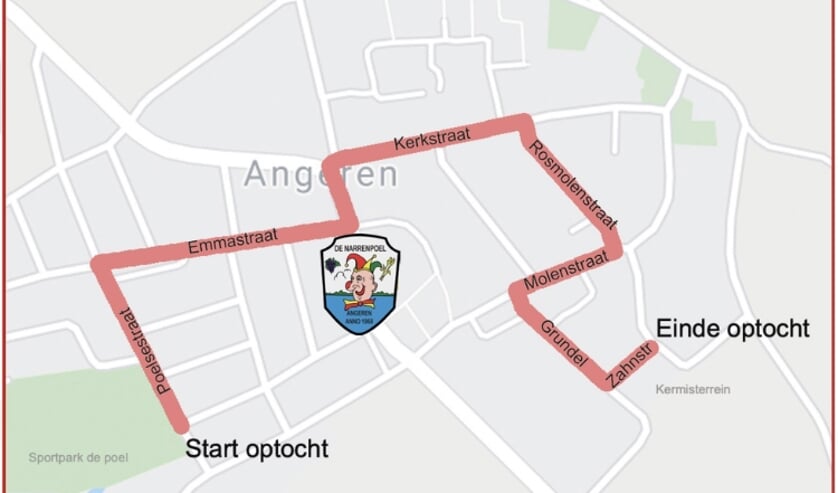 Plattegrond nieuwe route optocht Keujesgat (Angeren).
