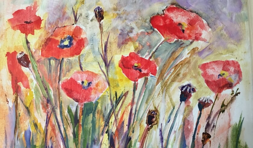 Een acryl schilderij van klaprozen, door Joop Weggelaar. (foto: Joop Weggelaar)