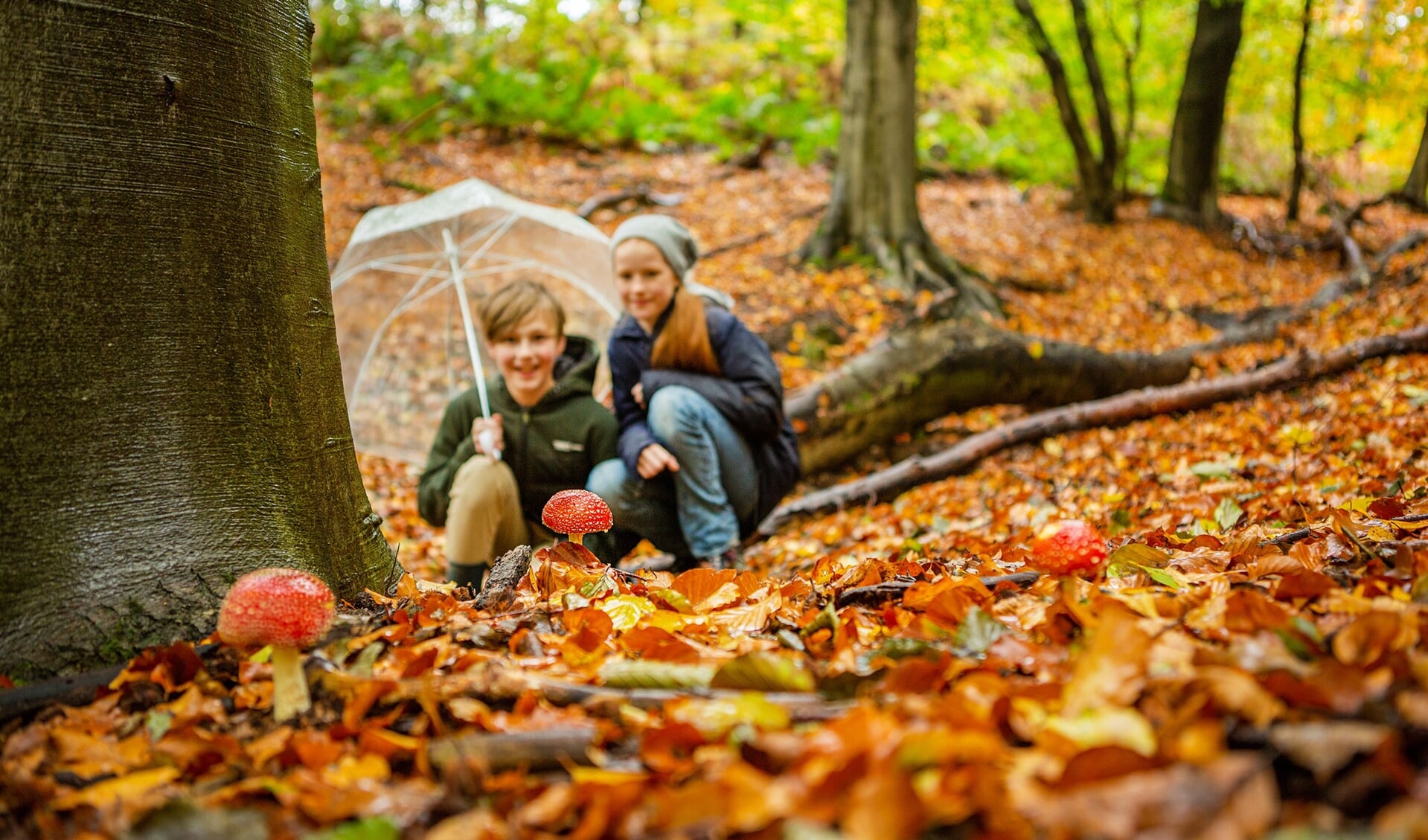 Kinderen met paraplu. (foto: Geldersch Landschap & Kasteelen)