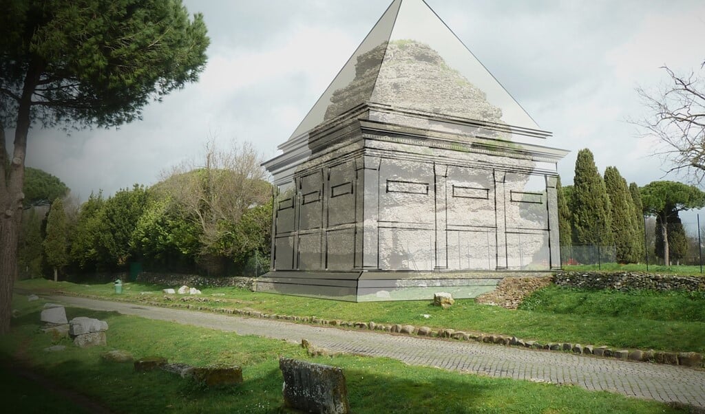 3D-reconstructie van een monument langs de Via Appia. (Illustratie: Rens de Hond) 
