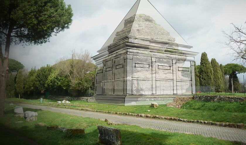 3D-reconstructie van een monument langs de Via Appia. (Illustratie: Rens de Hond)