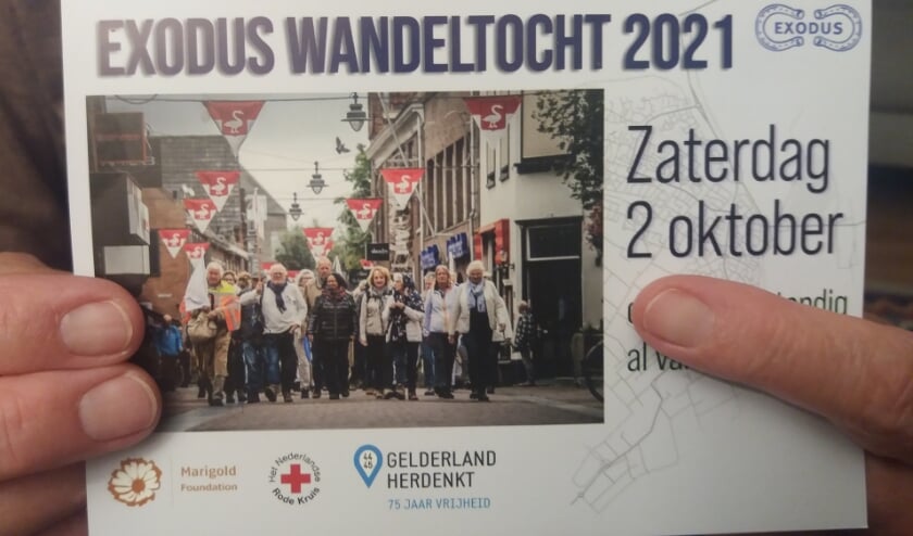 <p>Via een folder wordt de wandeltocht aangekondigd. (foto: Hanny Harrewijn)</p>