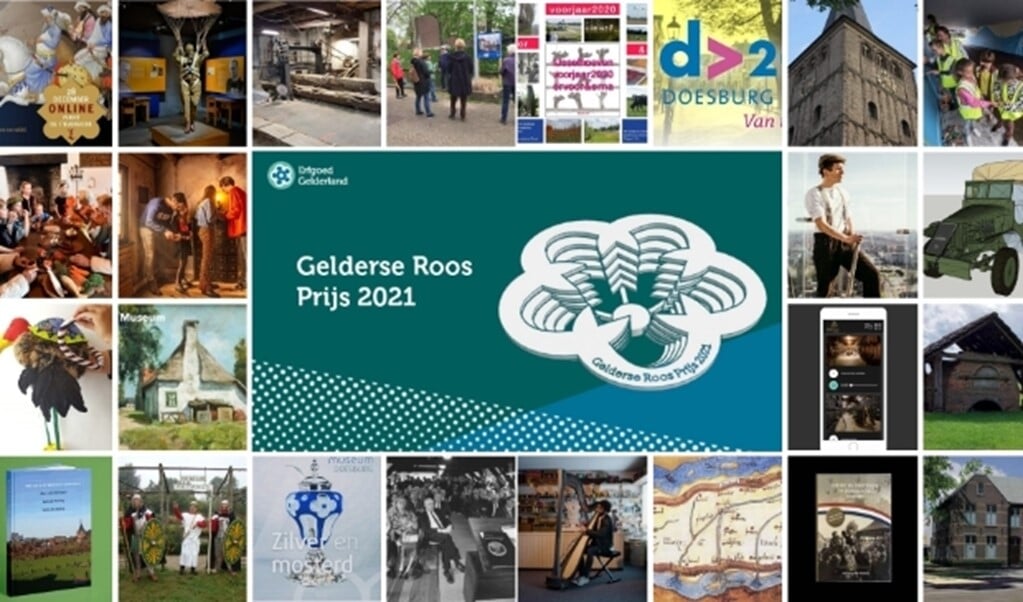 Een collage van de inzendingen voor de Gelderse Roos Prijs 2021. 
