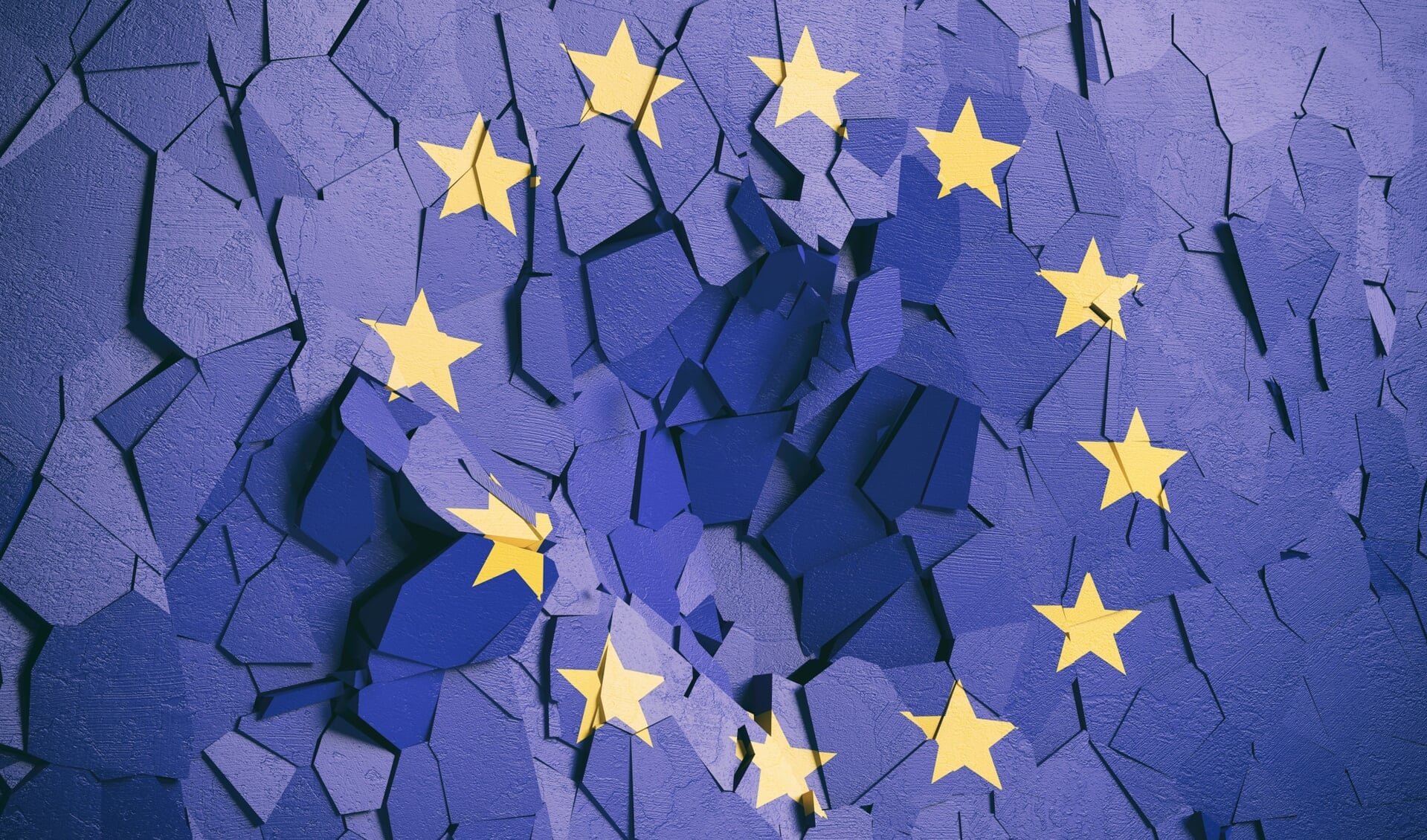 EU crisis. European Union flag on cracked wall background. 3d illustration