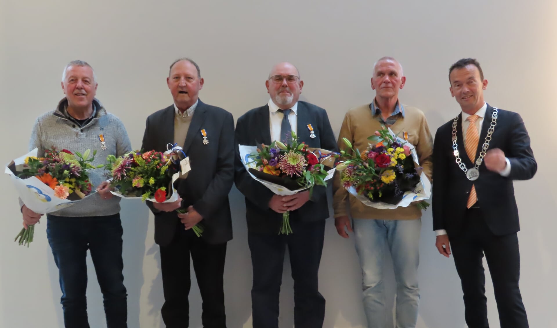 De mannen van het Gelders Eiland: Wim Goris, Frans Willemsen, Jan van de Zand en Bertus van Vuuren