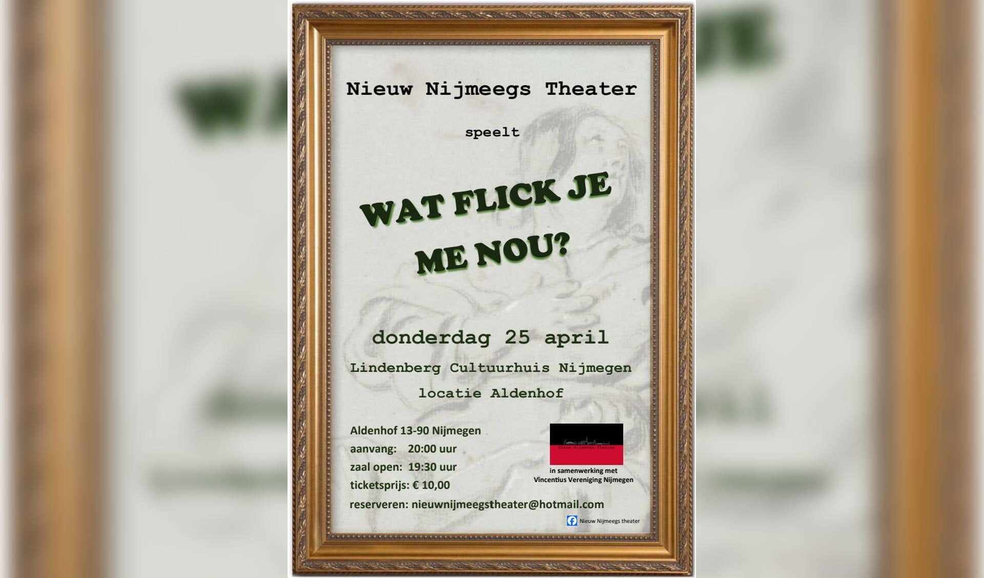 Poster aankondiging theatervoorstelling Wat Flick je me nou?