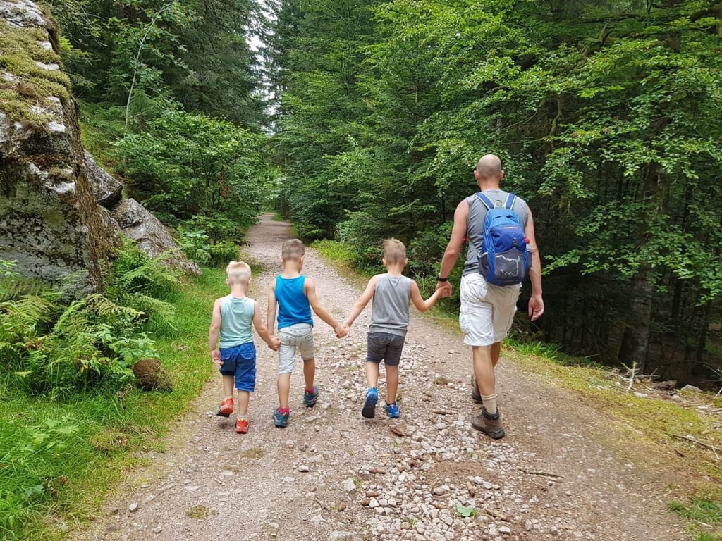 Wandelend met de kinderen door het bos. (foto: Jan Polman)