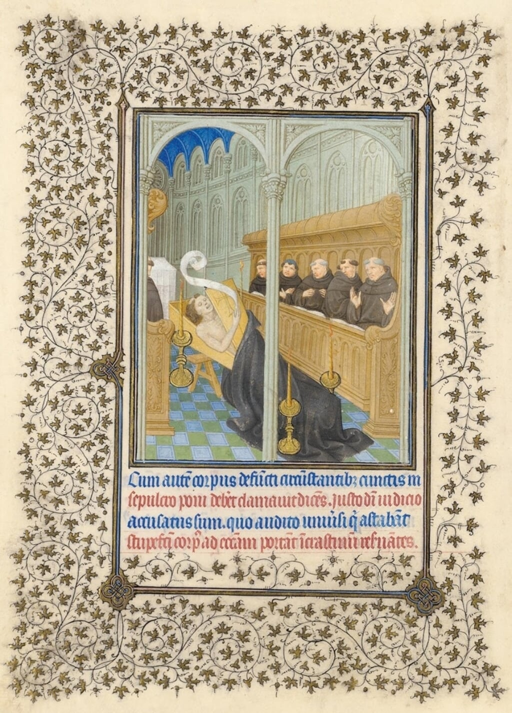 Zingende monniken in het getijdenboek Belles Heures de Duc du Berry door gebroeders Van Lymborch]