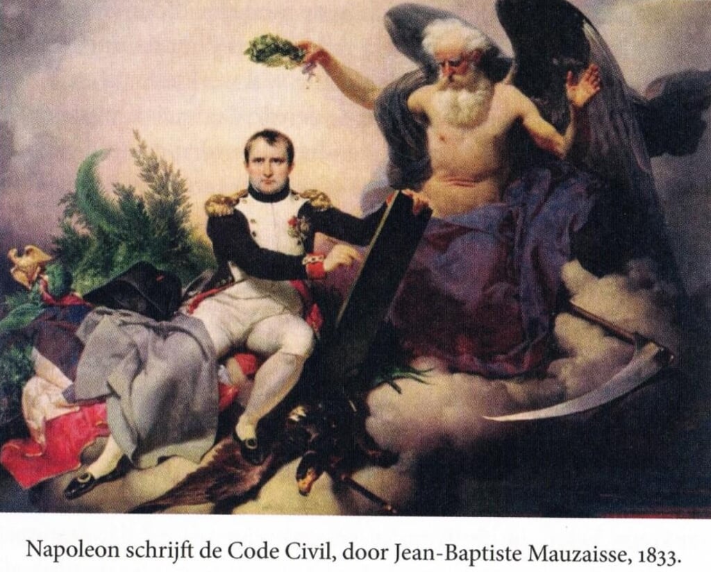 Napoleon schrijft de Code Civil. Schilderij van Jean-Baptiste Mauzaisse, 1833.